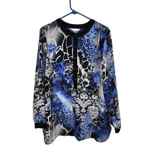 Christopher & Banks Women's Blue Floral 1/2 Button Front Blouse Size Large